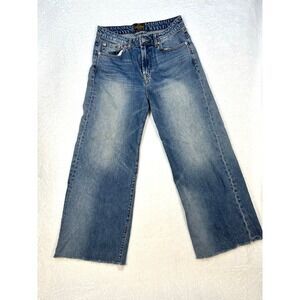 Civilianaire Wide Leg High W058 womens 26 cropped fray‎ jeans denim medium